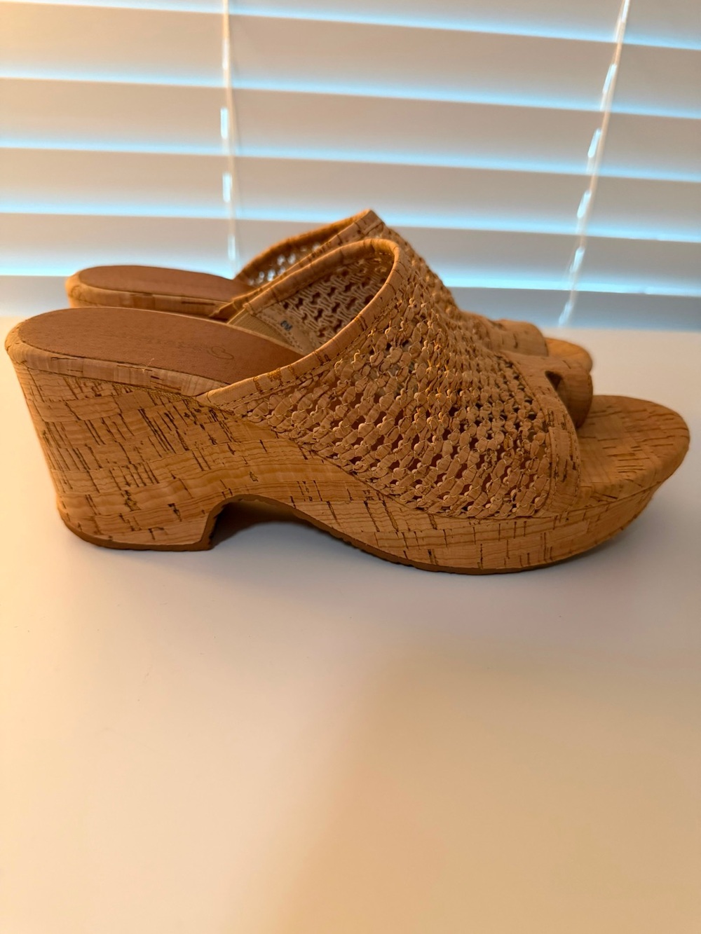 BareTraps Woven Cork Platform Mules in Tan